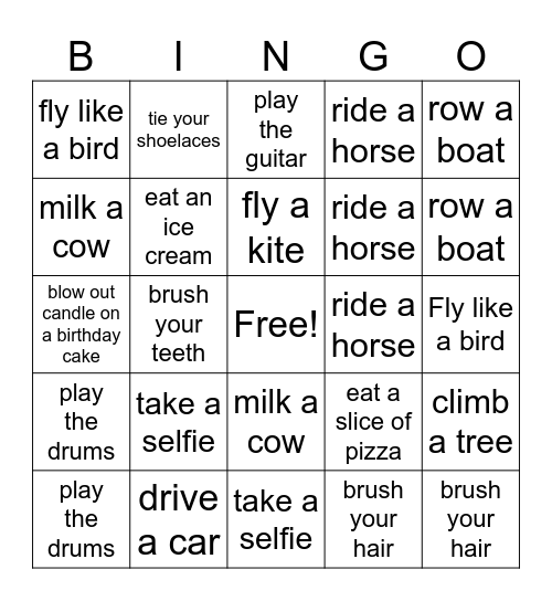 Nouns and Verbs Bingo Card