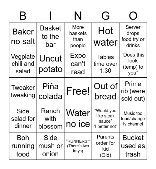 RHR Bingo Card