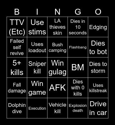 Warzone 2.0 bingo (Credits to: Big Puffer) Bingo Card