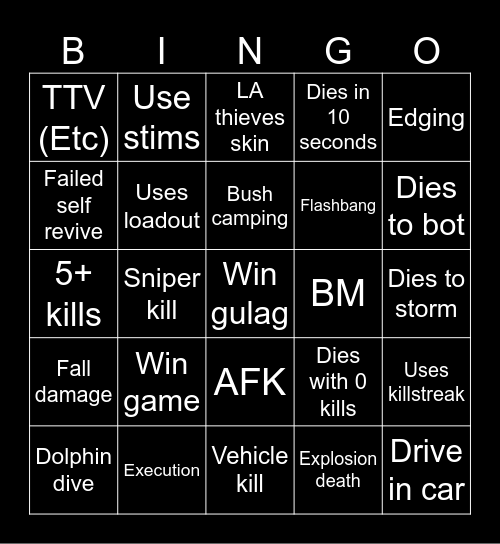 Warzone 2.0 bingo (Credits to: Big Puffer) Bingo Card