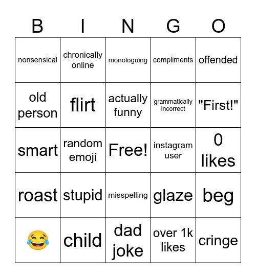 yt shorts comments bingo Card