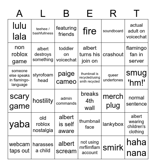 albert flamingo bingo Card