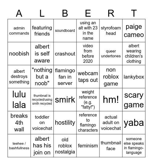 albert flamingo bingo Card