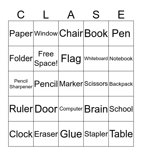 Classroomo Objectos Bingo Card
