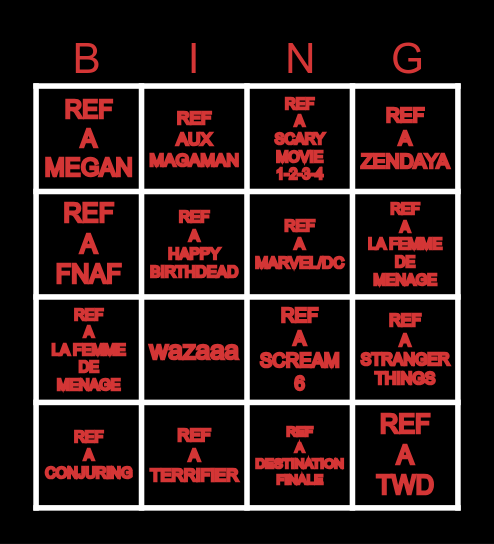 SCARY MOVIE BINGO Card