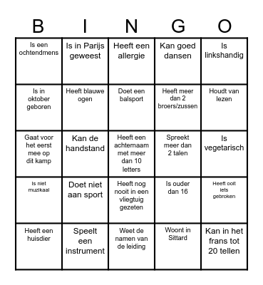 Kennismakingsbingo Card