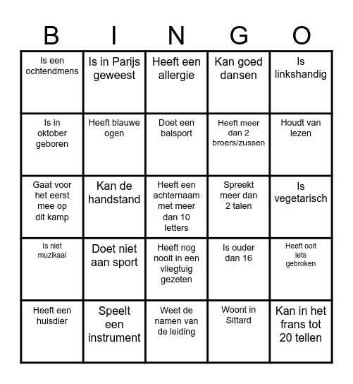 Kennismakingsbingo Card