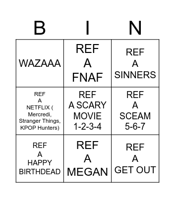 SCARY MOVIE 6 BINGO Card