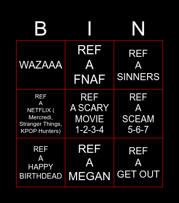 SCARY MOVIE 6 BINGO Card