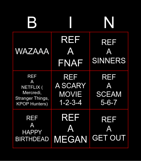 SCARY MOVIE 6 BINGO Card