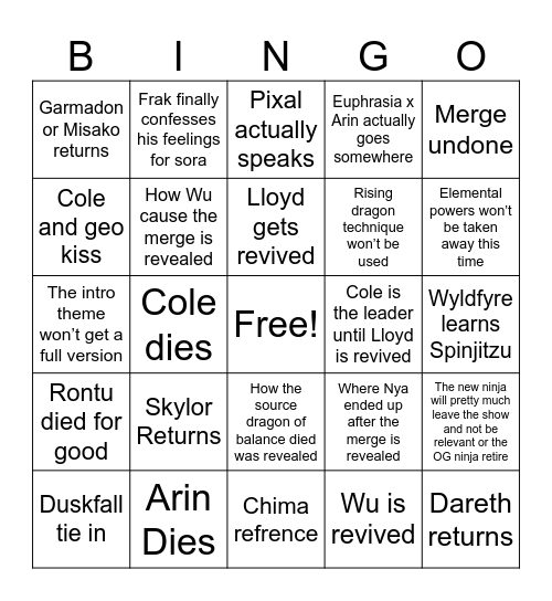 Dragons rising season five predictions Bingo Card