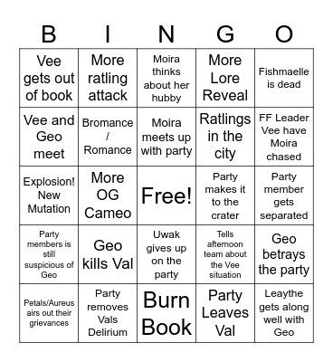 Vee is back, Back Again Bingo Card