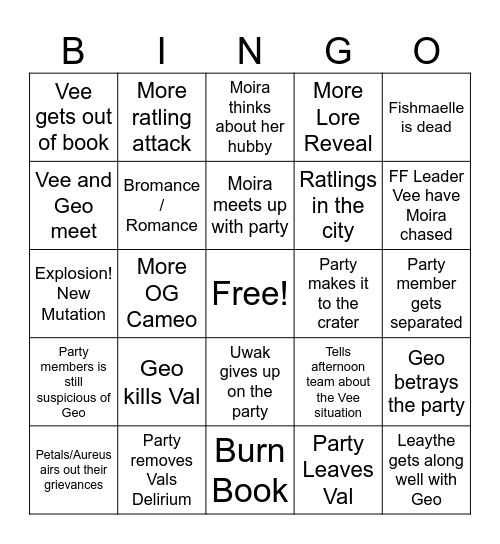 Vee is back, Back Again Bingo Card
