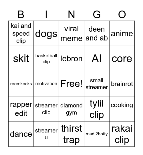 tiktok bingo Card