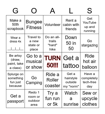 50 & Fabulous Bingo Card