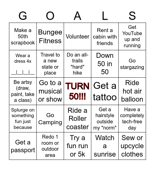 50 & Fabulous Bingo Card