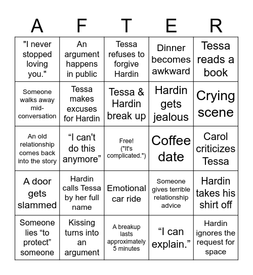 AFTER 2 Bingo Card