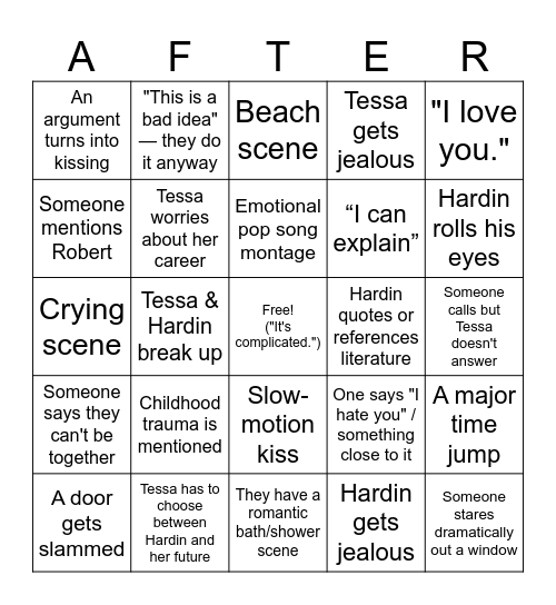 AFTER 3 Bingo Card