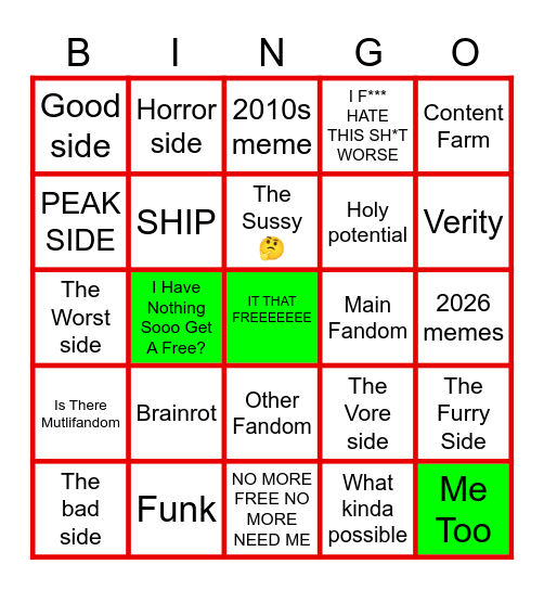 If i see something side in " Fandom " Bingo Card