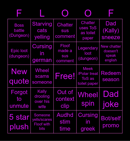 Floof's cosmic bingo✨ Bingo Card