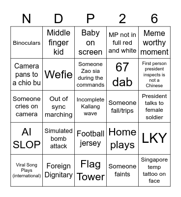 NDP26 Bingo Card