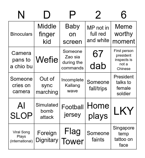 NDP26 Bingo Card