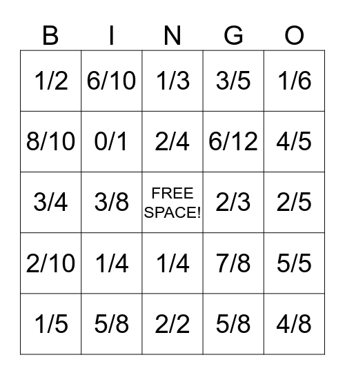 Equivalent Fractions Bingo! Bingo Card