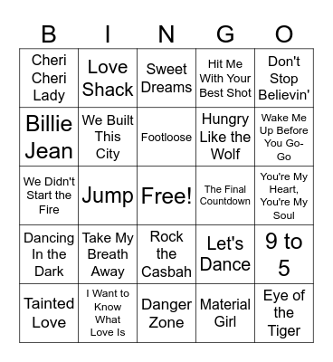 GAME 2 - 80s MUSIC Bingo Card