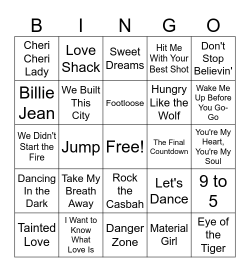 GAME 2 - 80s MUSIC Bingo Card