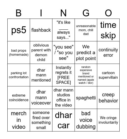 Dhar Mann Bingo v4 Bingo Card
