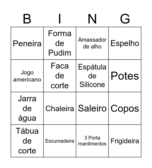 Chá de Casa nova Bingo Card