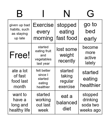 A long and healthy life Bingo Card