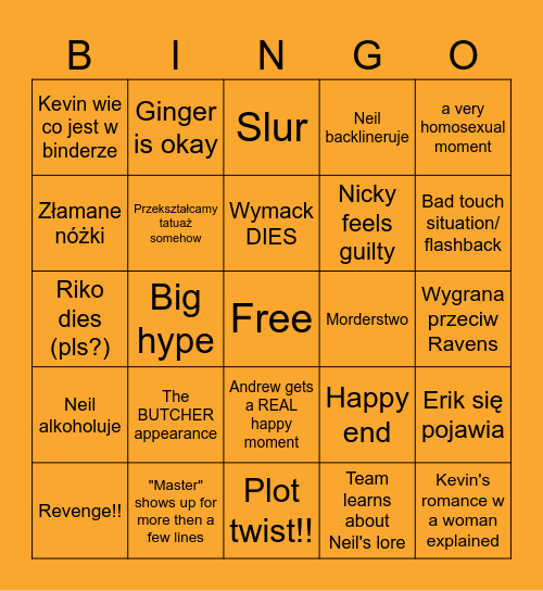 The King's Men Bingo Card
