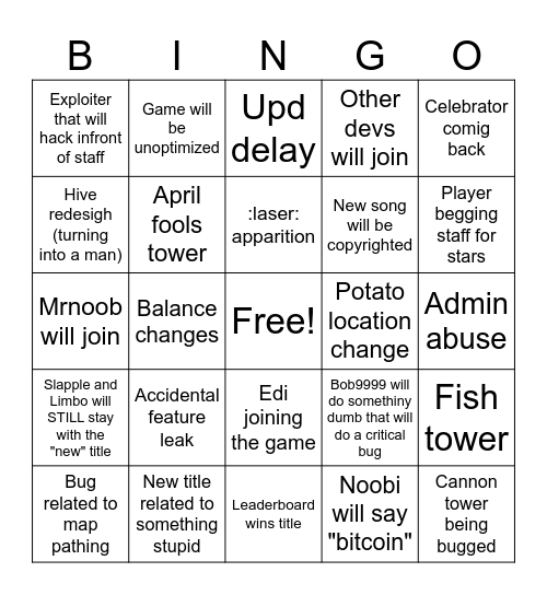 SBTD 3.5v bingo Card