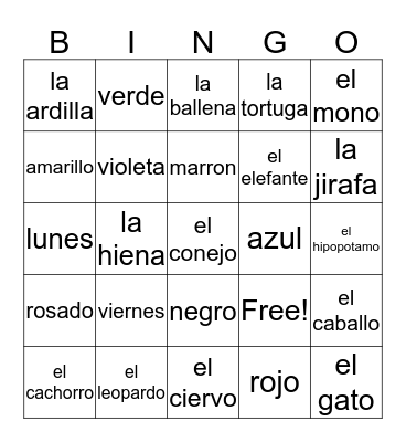 Spanish Bingo Card