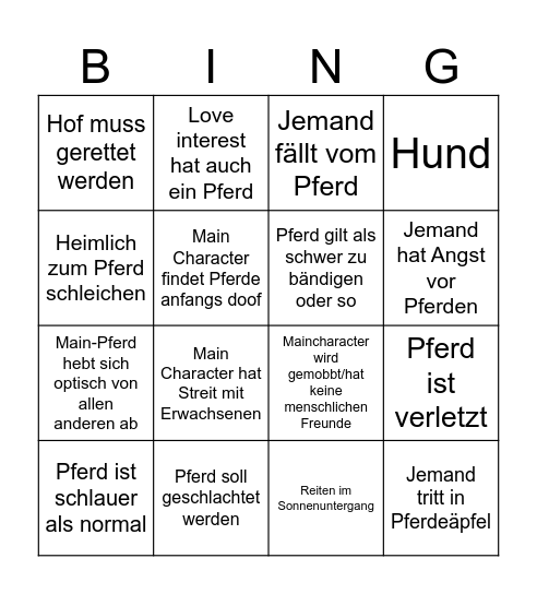 Pferde Film Bingo Card