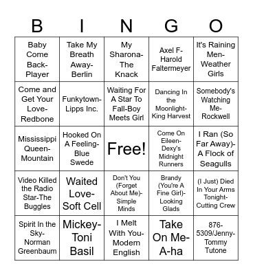 70s & 80s One-Hit Wonders Bingo Card