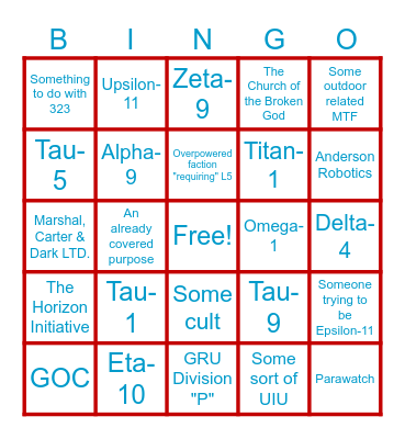 Sub-faction Application Bingo Card