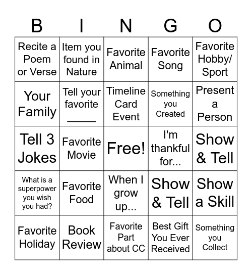 CC Cycle 3 BINGO Card