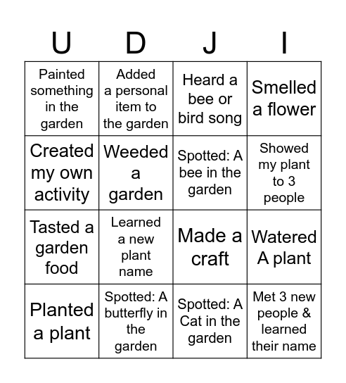 Bingo In the Garden! Bingo Card