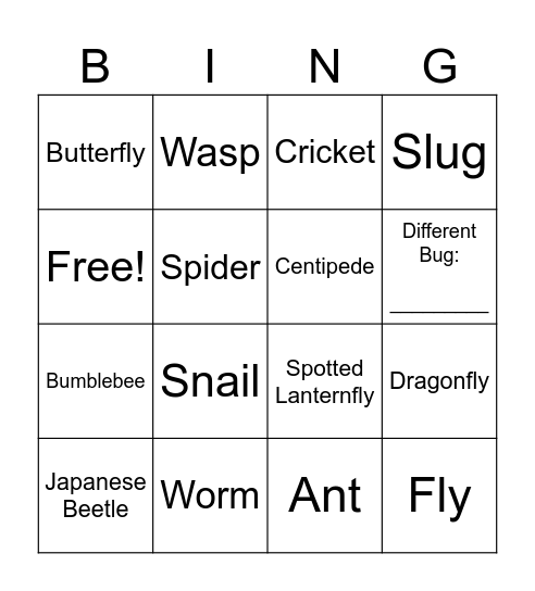 Bug Bingo Card