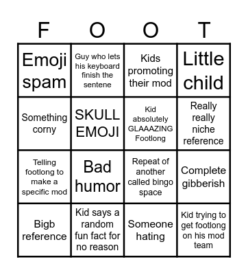 Footlong Nachos comment section Bingo Card