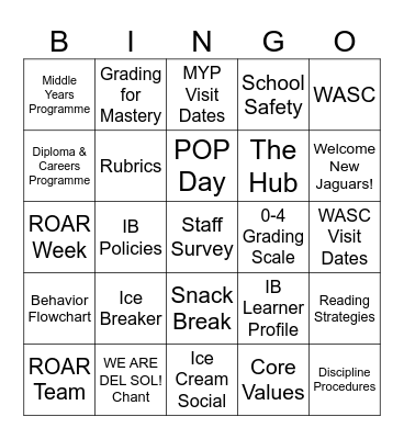 Del Sol Back to School BINGO! Bingo Card