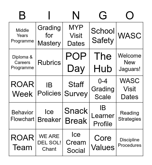 Del Sol Back to School BINGO! Bingo Card