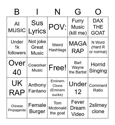 Instagram Music Bingo Card