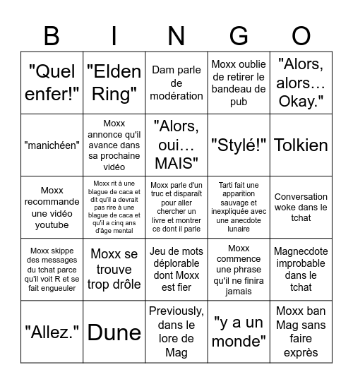 Moxx Bingo Card