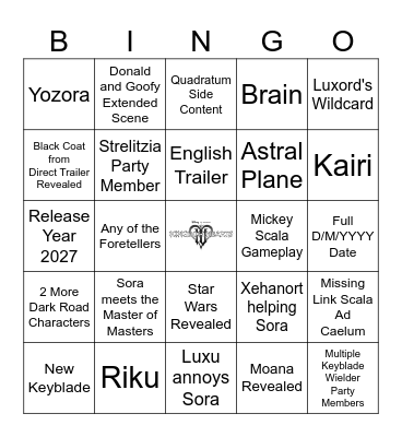 KINGDOM HEARTS 4 D23 TRAILER Bingo Card