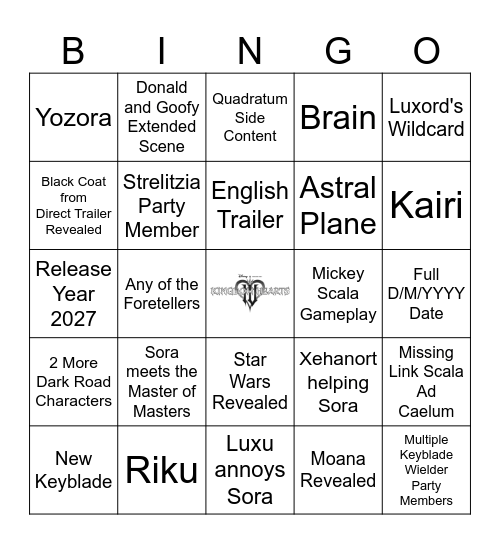 KINGDOM HEARTS 4 D23 TRAILER Bingo Card