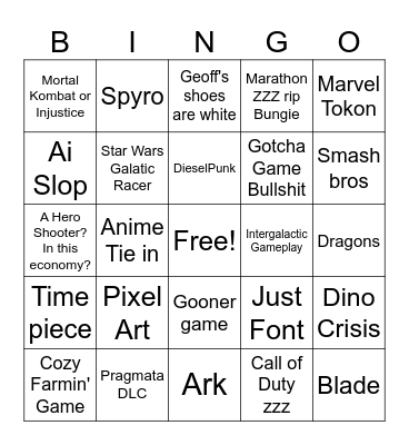 2026 GamesCom Bingo Card