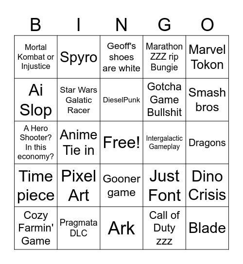 2026 GamesCom Bingo Card